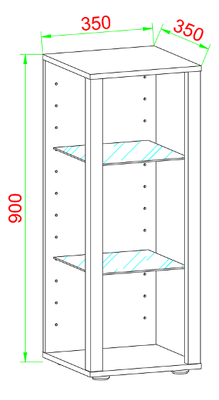 Vitrineskab, h. 90 x b. 35 x d. 35 cm, antracit