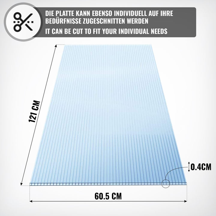 Gennemsigtige Polycarbonat Plader til drivhus - 4 mm, 11 m² Dobbelt Lag 1210 x 605 mm