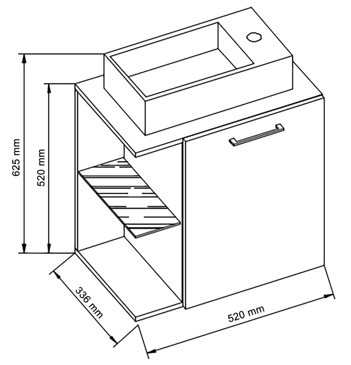 Badeværelsessæt med underskab og keramisk håndvask, 63 x 52 x 34 cm, naturfarvet