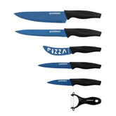 5 knive, marmorbelagt knivsæt, blå