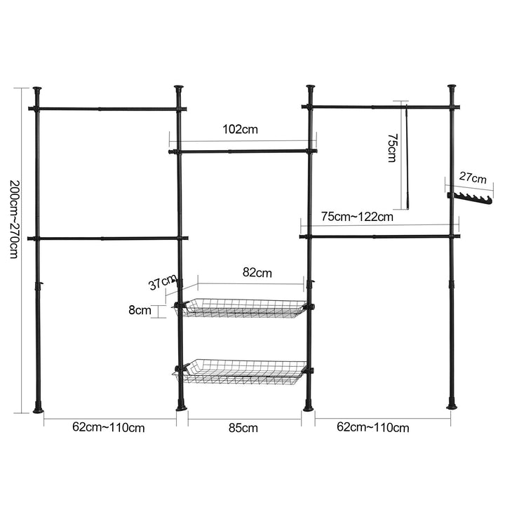 Walk in closet - garderobestativ, tøjstativ, højde og længde justerbar