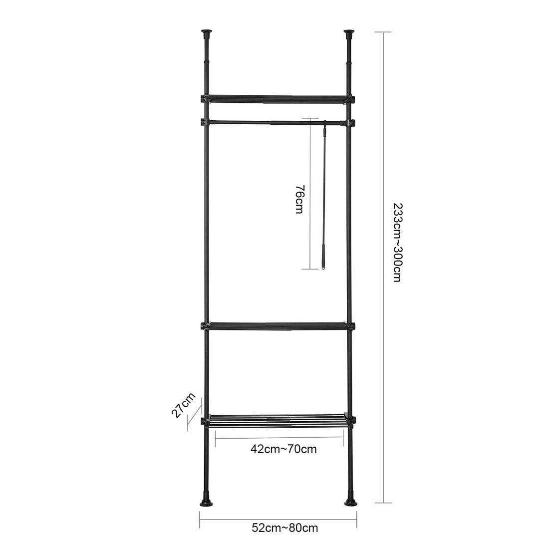 Walk-in closet modular garderobe med teleskopstænger, sort