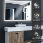 Aquamarine® badeværelsesspejl med LED-belysning - 80x60cm, makeupspejl med touch