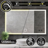 Aquamarine® badeværelsesspejl med LED-belysning, 120x60 cm, makeupspejl, touch funktion