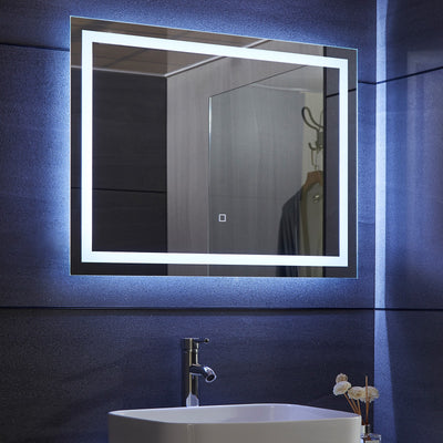 Aquamarine® LED badeværelsesspejl, 80 x 60 cm, dugfrit, dæmpbart med touch, makeupspejl