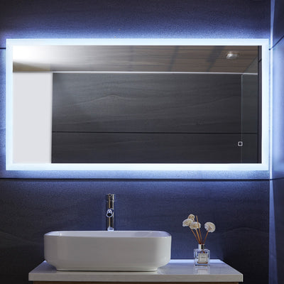 Aquamarine® LED badeværelsesspejl - 120x60 cm, dugfrit, dæmpbart med LED touch funktion