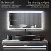 Aquamarine® LED badeværelsesspejl - 120x60 cm, dugfrit, dæmpbart, energibesparende, digitalt ur og dato