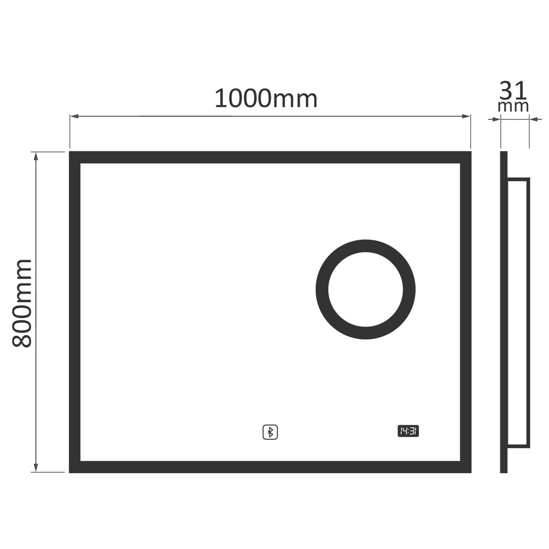 Badeværelsesspejl med Bluetooth højttaler - 100x80 cm