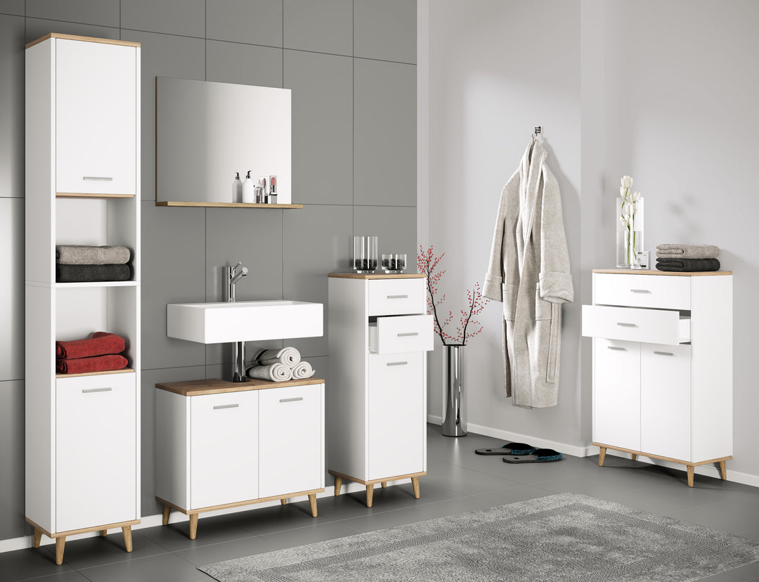 Underskab til badeværelset, 56x60x28 cm, hvid og naturfarvet