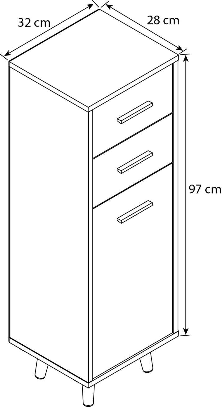 Kommode, H. 97 x B. 32 x D. 28 cm, hvid