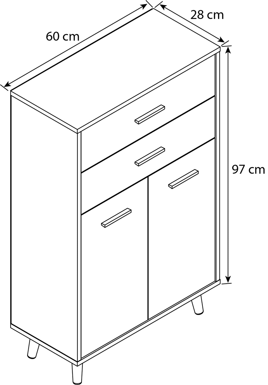 Stilfuld kommode, 97 x 60 x 28 cm, hvid