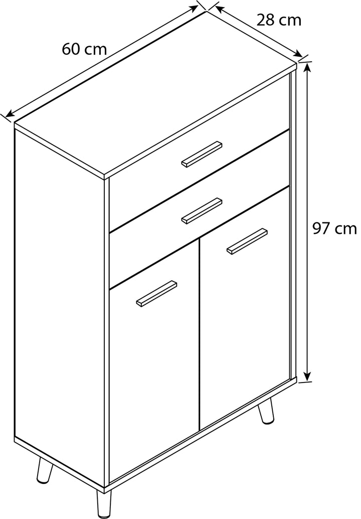 Stilfuld kommode, 97 x 60 x 28 cm, hvid