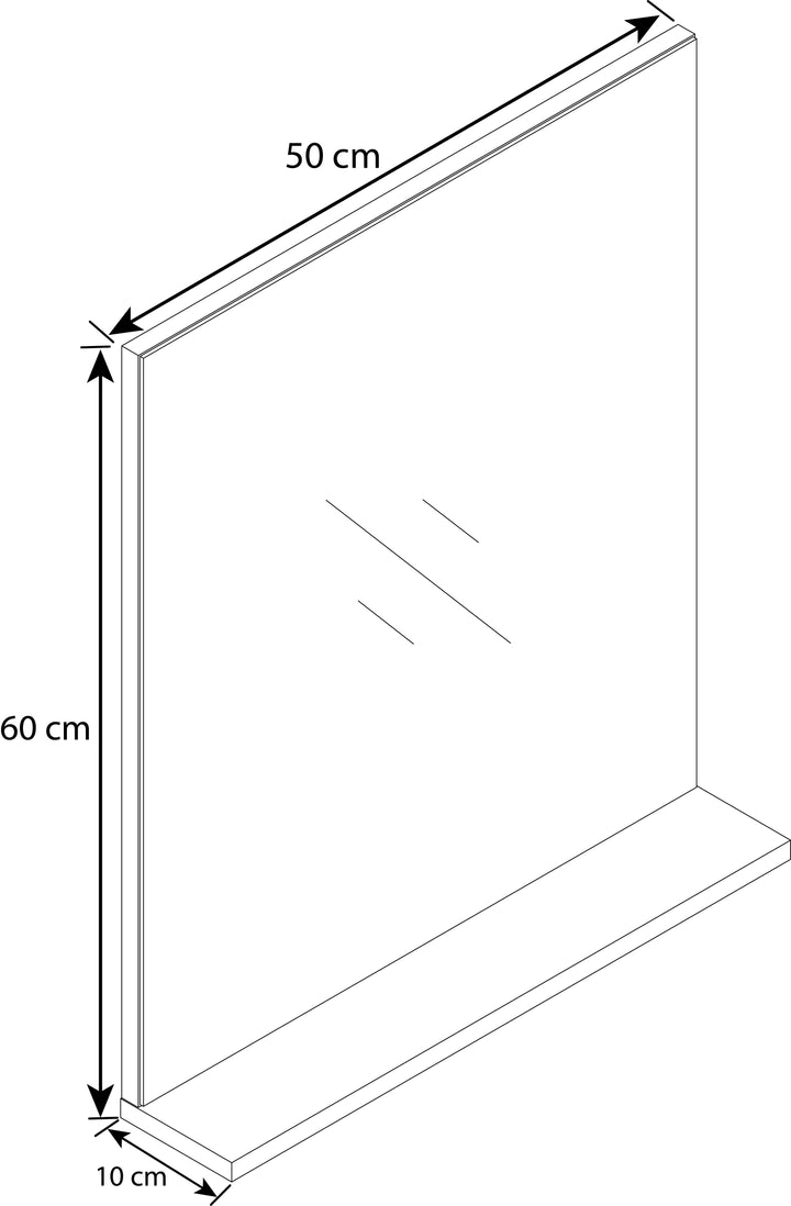 Badeværelsesspejl,  h. 60 x b. 50 x d. 2 cm