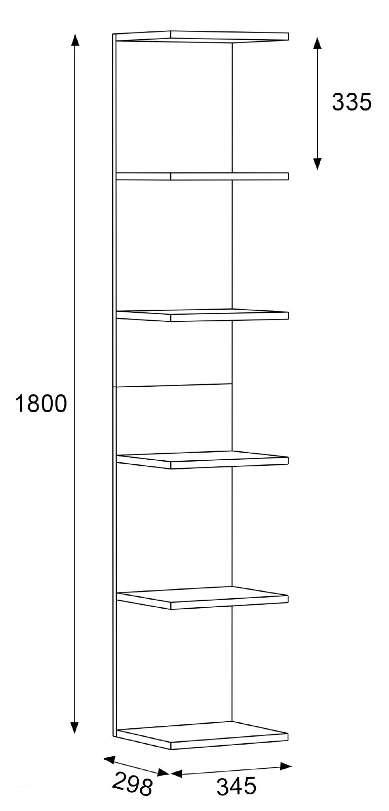 Dekorativ vægreol, h. 180 x b. 35 x d. 30 cm, naturfarvet