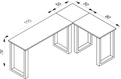 Hjørneskrivebord, 160x130x50 U-base, hvid