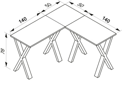 Hjørneskrivebord, 190x190x50 X-base, hvid