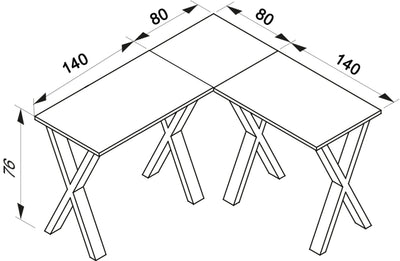 Hjørneskrivebord, 220x220x80 X-base, hvid