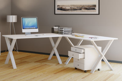 Hjørneskrivebord, 190x130x50 X-base, hvid