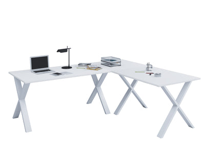 Hjørneskrivebord, 190x190x50 X-base, hvid