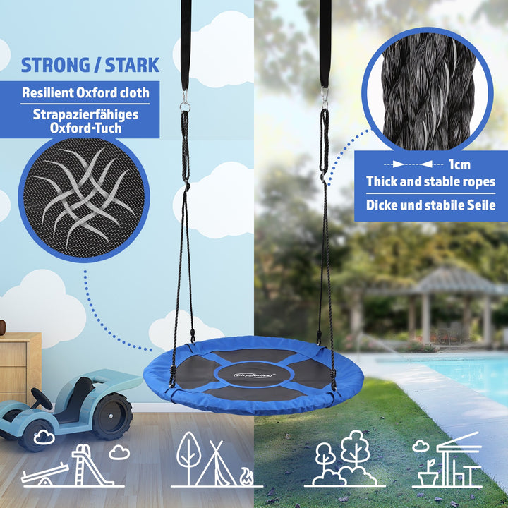 Gynge til børn/voksne, udendørs/indendørs, op til 300 kg bæreevne, Ø 100 cm, Oxford stof, blå