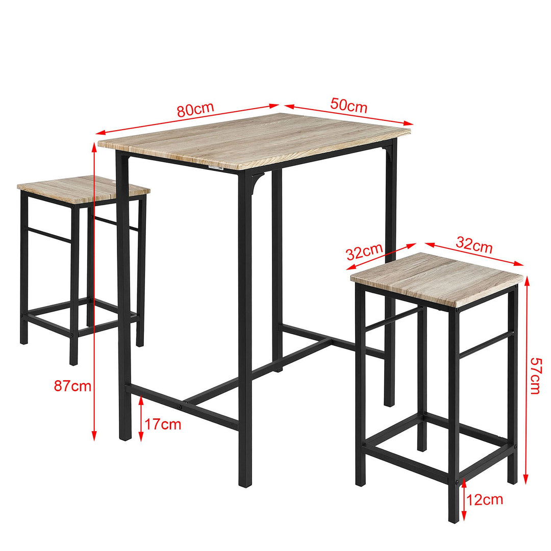 Bordsæt med højt bord og 2 taburetter i moderne stil