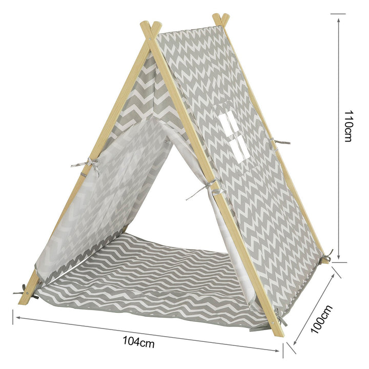 Legetelt til børn med vindue, grå og hvid mønster