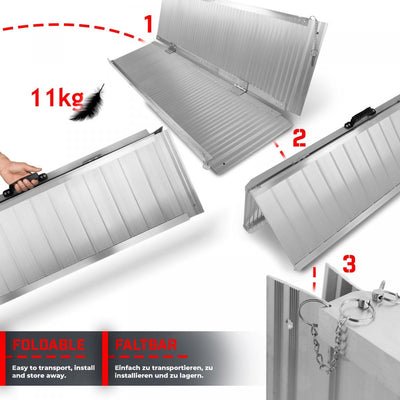 Kørestolsrampe - aluminium, foldbar, 150 cm, mobil foldbar, 270 kg
