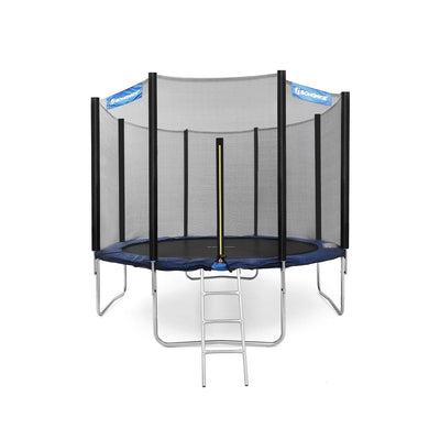 Sikker og robust trampolin med sikkerhedspude, D366 cm, sort og blå