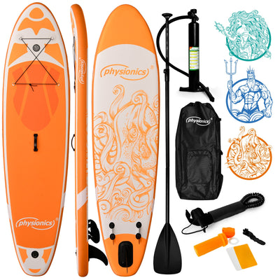 Stand Up Paddle Board - oppustelig, justerbar pagaj, håndpumpe, rygsæk, reparationssæt, orange