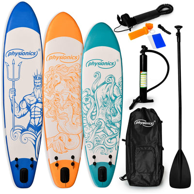 Stand Up Paddle Board, 366x80x15 cm, oppustelig, justerbar pagaj, håndpumpe med trykmåler, snor, rygsæk, reparationssæt, orange
