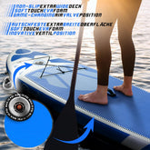 Stand Up Paddle Board - 320 x 80 x 15 cm, oppustelig, justerbar pagaj, håndpumpe med trykmåler, snor, rygsæk, reparationssæt, blå