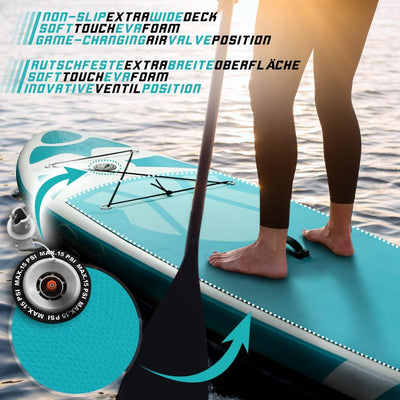 Stand Up Paddle Board - 366 x 80 x 15 cm, oppustelig, justerbar pagaj, håndpumpe med trykmåler, mintgrøn