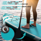 Stand Up Paddle Board - 320 x 80 x 15 cm, oppustelig, justerbar pagaj, håndpumpe med trykmåler, snor, rygsæk, reparationssæt, mintgrøn