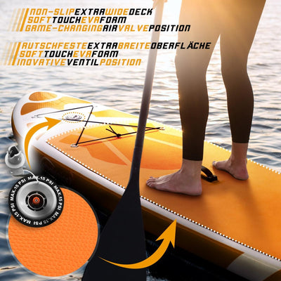Stand Up Paddle Board - oppustelig, justerbar pagaj, håndpumpe, rygsæk, reparationssæt, orange