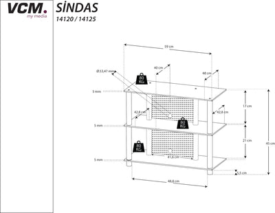 Sindas: Elegant & funktionelt TV-rack med glashylder (60x42x45 cm)