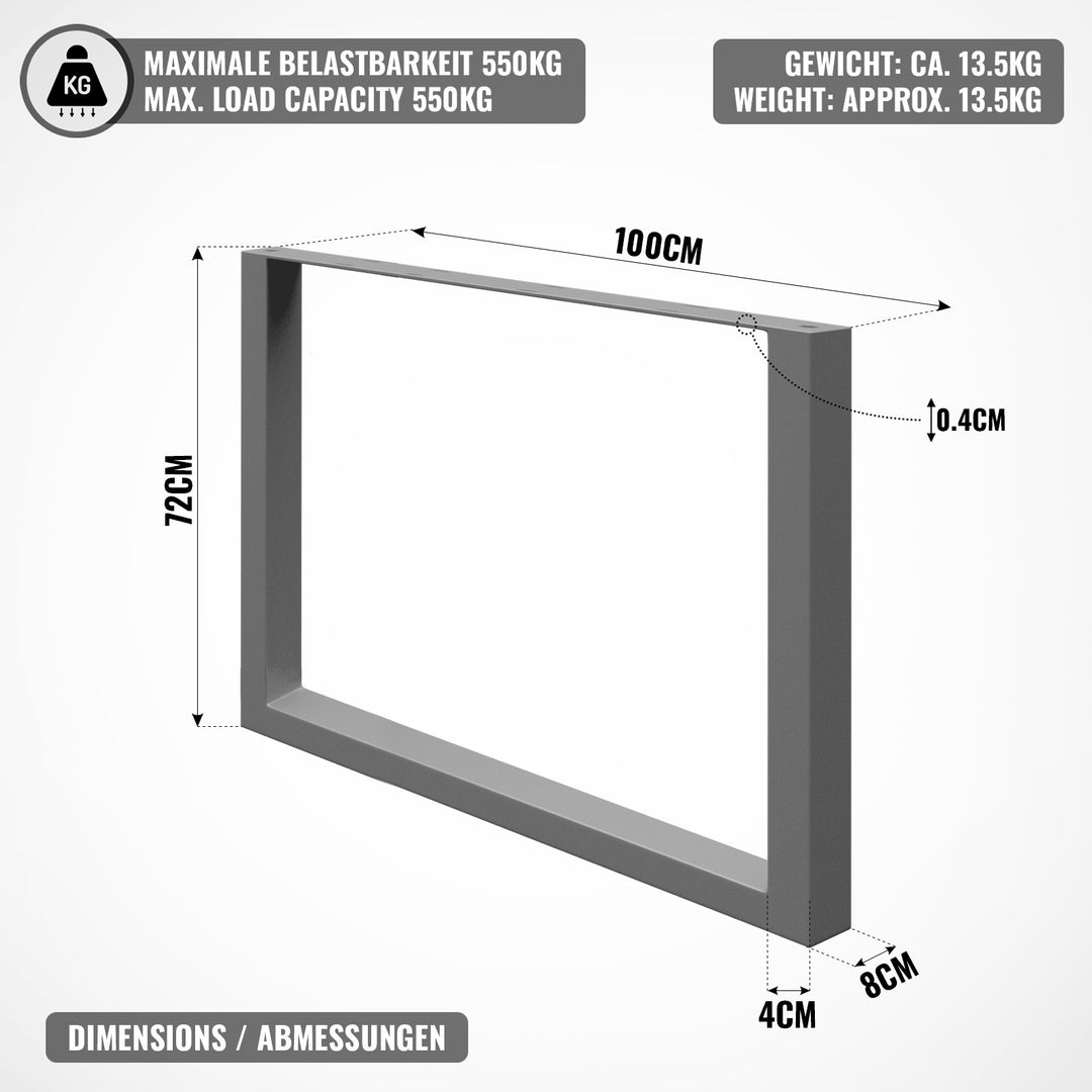 Bordstel - Antracit, 100x72 cm, Stål, Industrielt Design, bordben