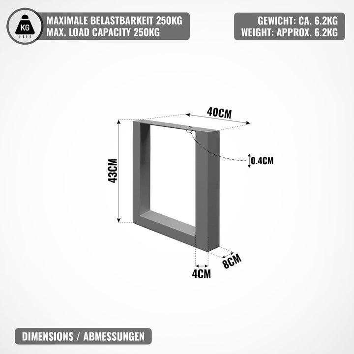 Bordstel - Antracit, 40x43 cm, Stål, Industrielt Design, Rektangulært.