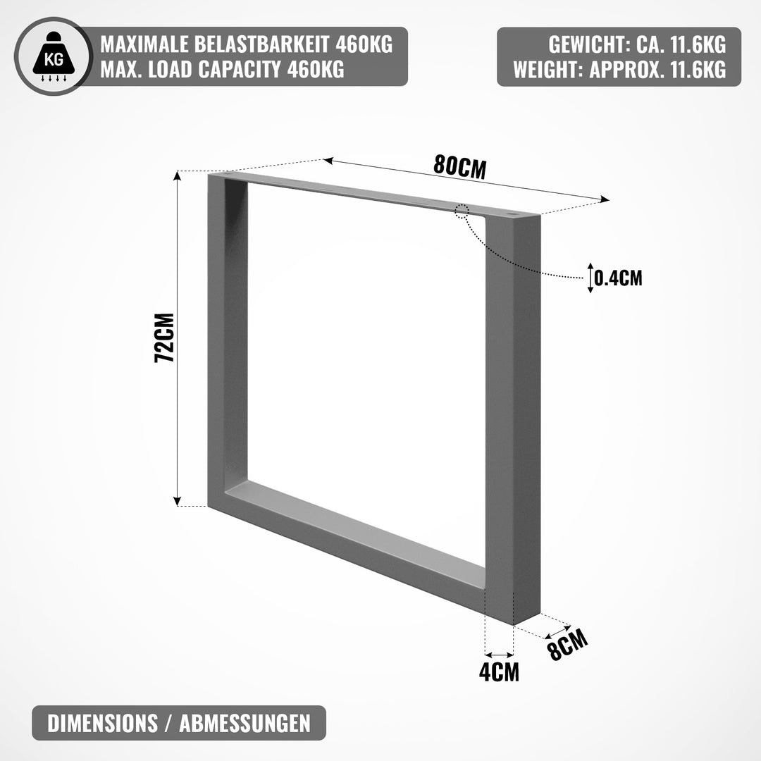 Bordstel, antracit 80x72 cm - stål, industrielt, til spise-/sofa-/skrivebord