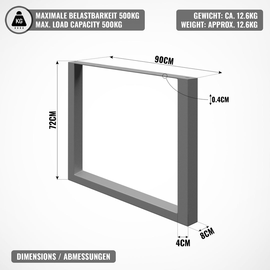 Bordstel - antracit, 90x72 cm, fremstillet af stål, industrielt, til bord, rektangulært, stabilt