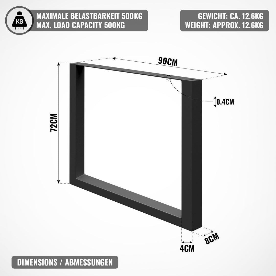 Bordstel - sort, 90x72 cm, fremstillet af stål, industrielt, rektangulært, stabilt, kraftigt