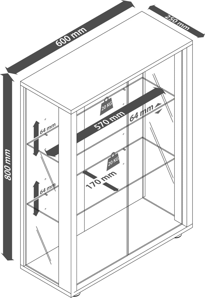 Vægvitrineskab, vægmontre, glasmontre, naturfarvet