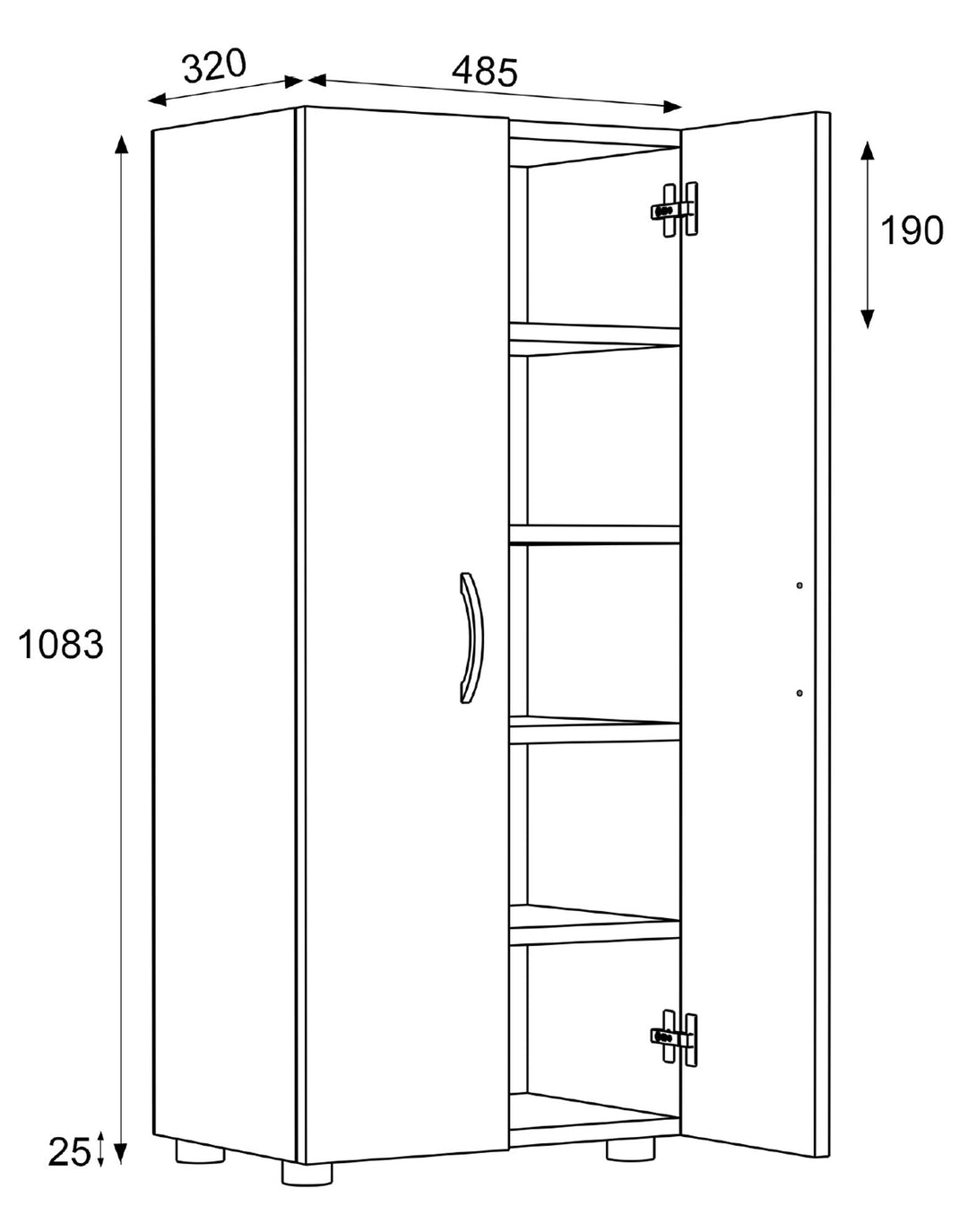 Skoskab, h. 108 x b. 49 x d. 30 cm, hvid