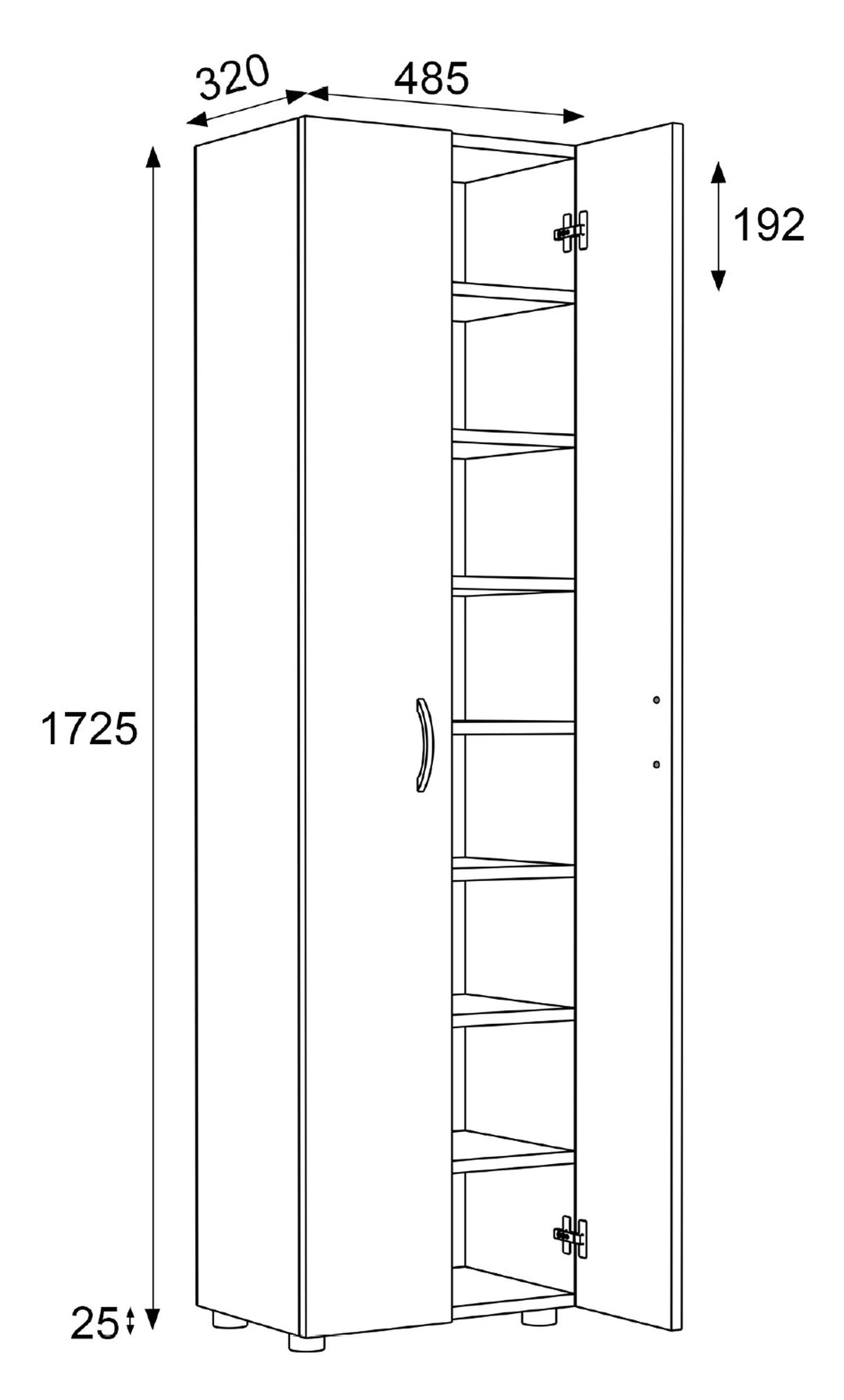 Skoskab, h. 173 x b. 49 x d. 30 cm, hvid