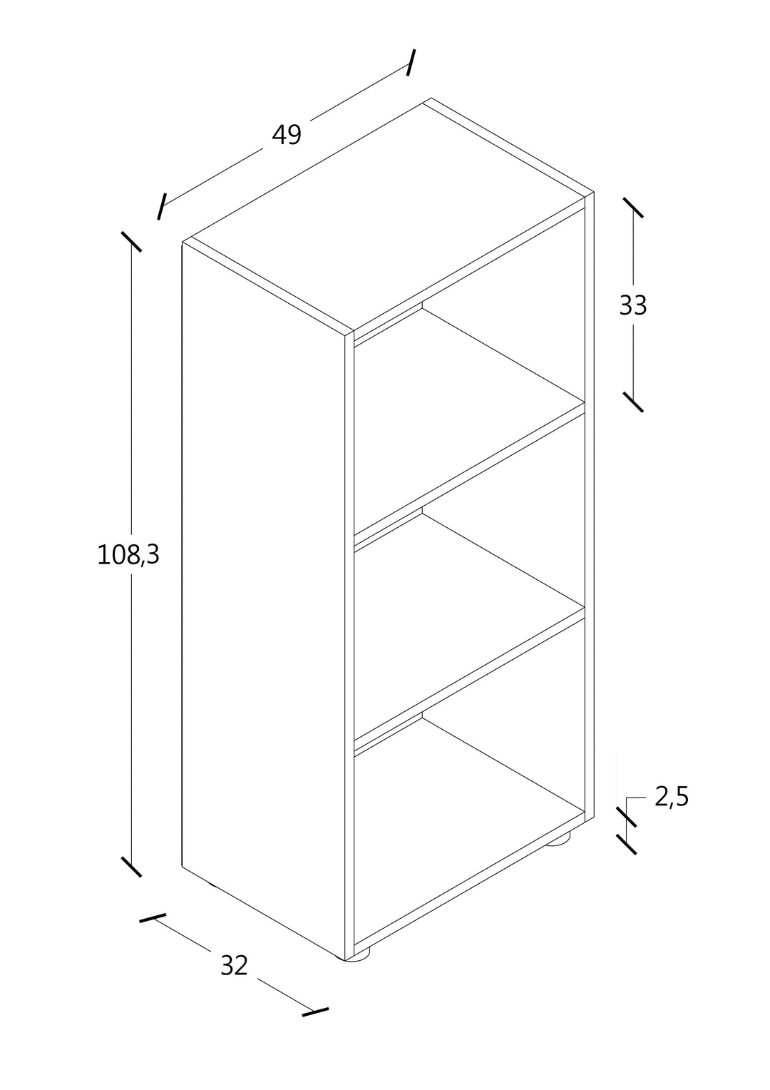 Kontorreol, h. 108 x b. 49 x d. 32 cm, naturfarvet
