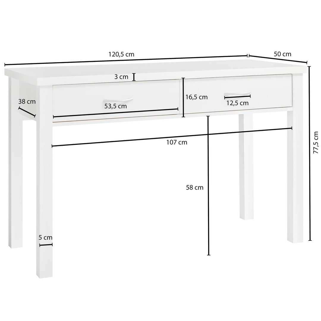 Hvidt toiletbord med 2 skuffer - 120 cm - Lammeuld.dk