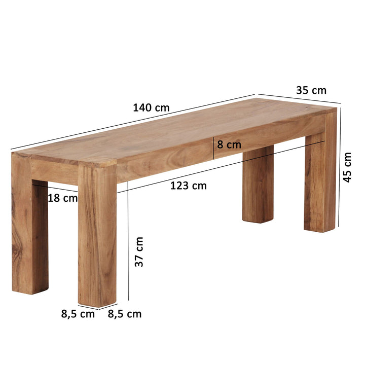 Resident Acacia Massivt træ Spisebænk MUMBAI Bænk 140 x 35 cm Spisebænk Ny - Lammeuld.dk