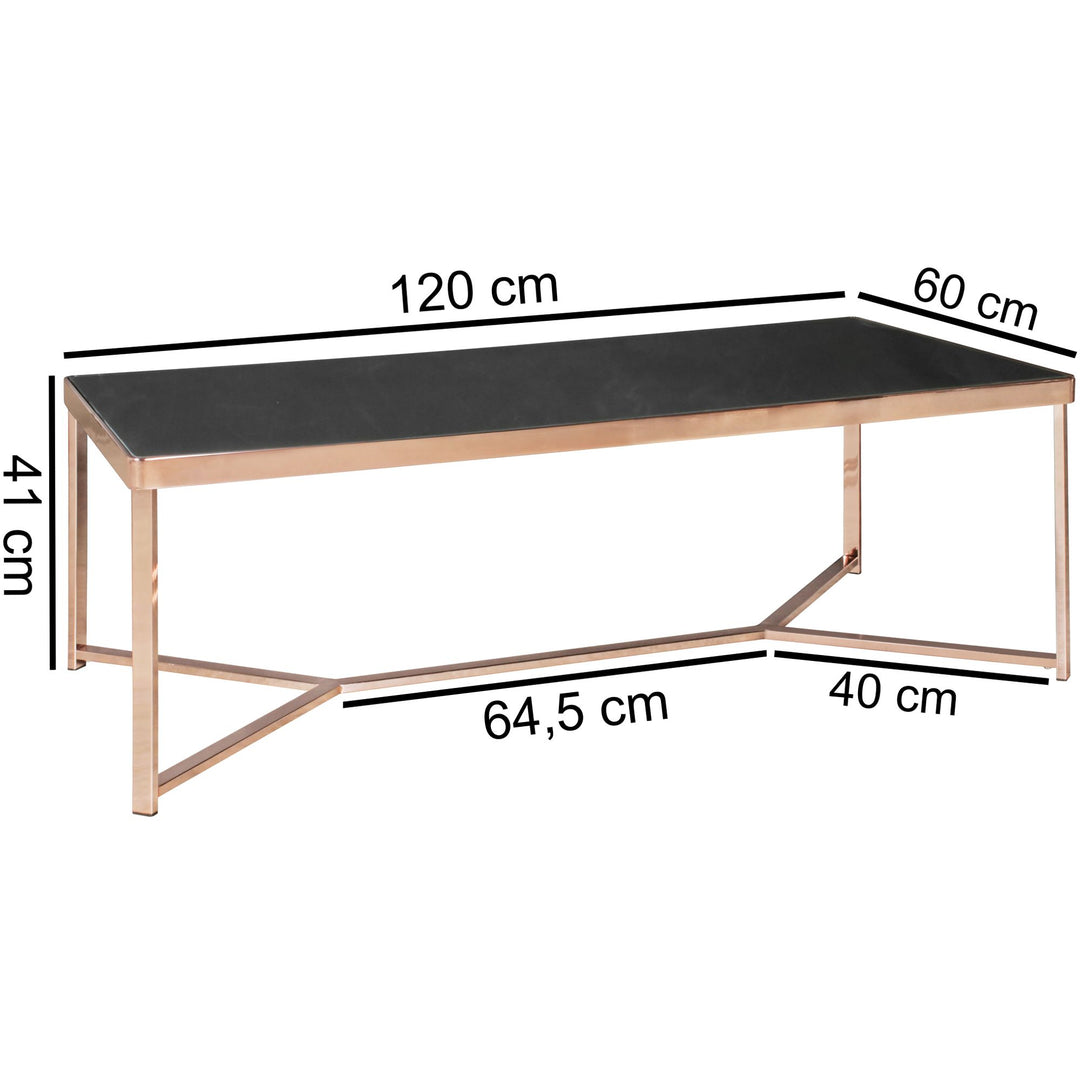 Glas sofabord - sort / kobber - med mål - Lammeuld.dk