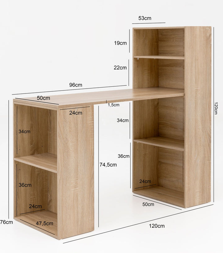 Moderne Sonoma træskrivebord med hylde 120 x 120 x 53 cm - Lammeuld.dk