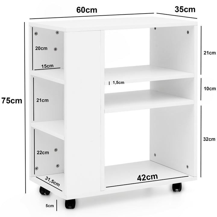 Hvidt sidebord Trolley med hjul 60x75x35 cm - Lammeuld.dk