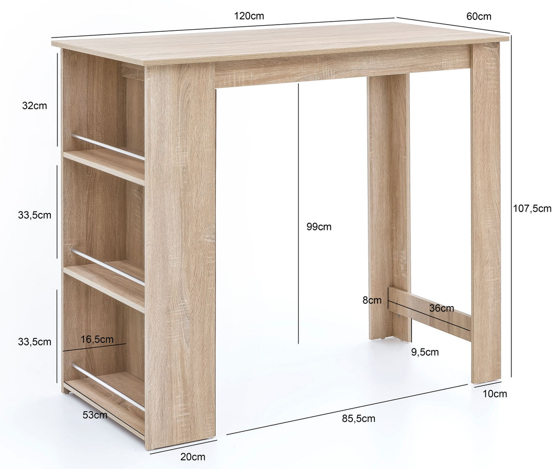 Træ Sonoma Bar Bord 120 x 107,5 x 60 cm - Lammeuld.dk